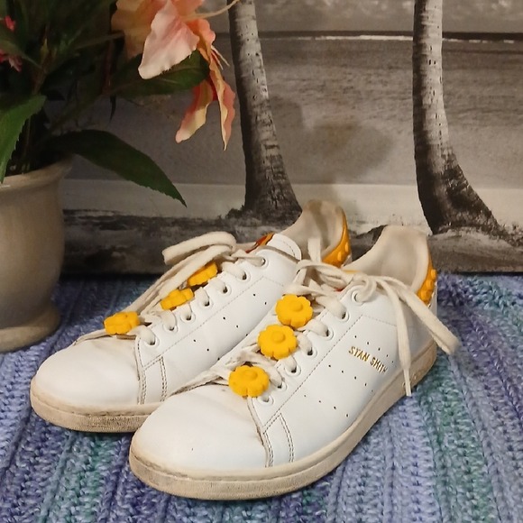 adidas Shoes - adidas White Sneakers with Yellow Floral Accents